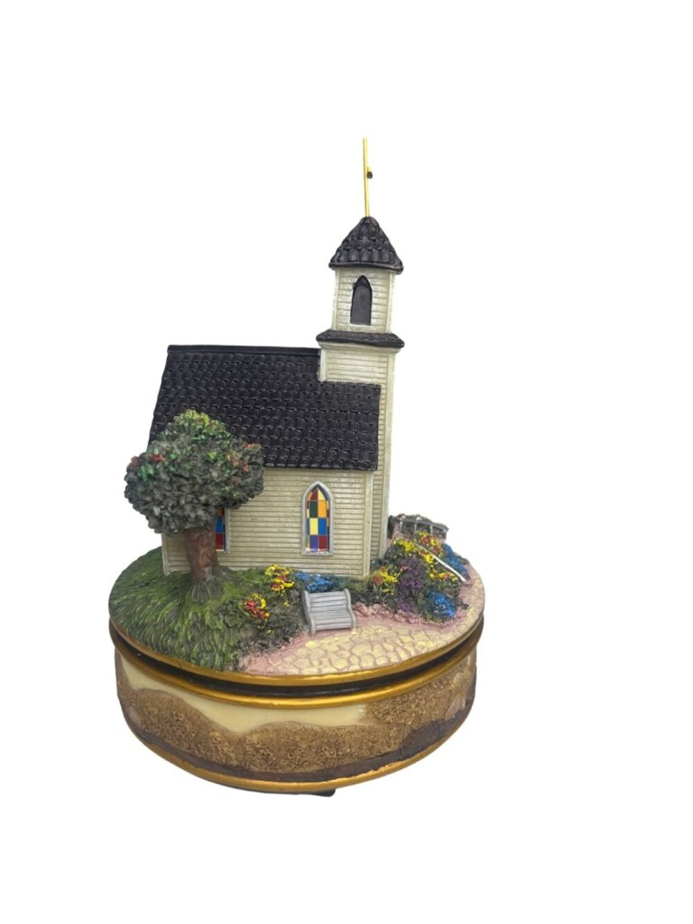 Collections Handcrafted 2010 Church Music Box With Stained Glass Accents - Picture 3 of 10